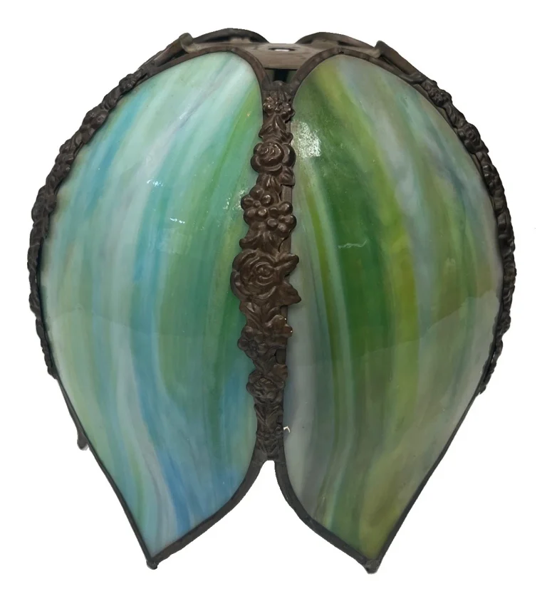 Slag Glass Tulip shape Green White  Shade Pendant Light  6 Panels 8