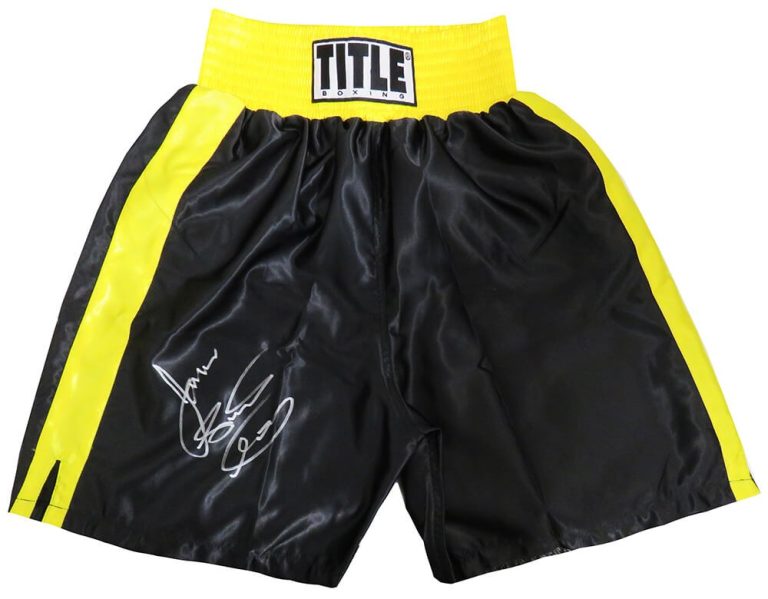 James Toney Signed Title Black With Gold Boxing Trunks w/Lights Out - (SS COA)
