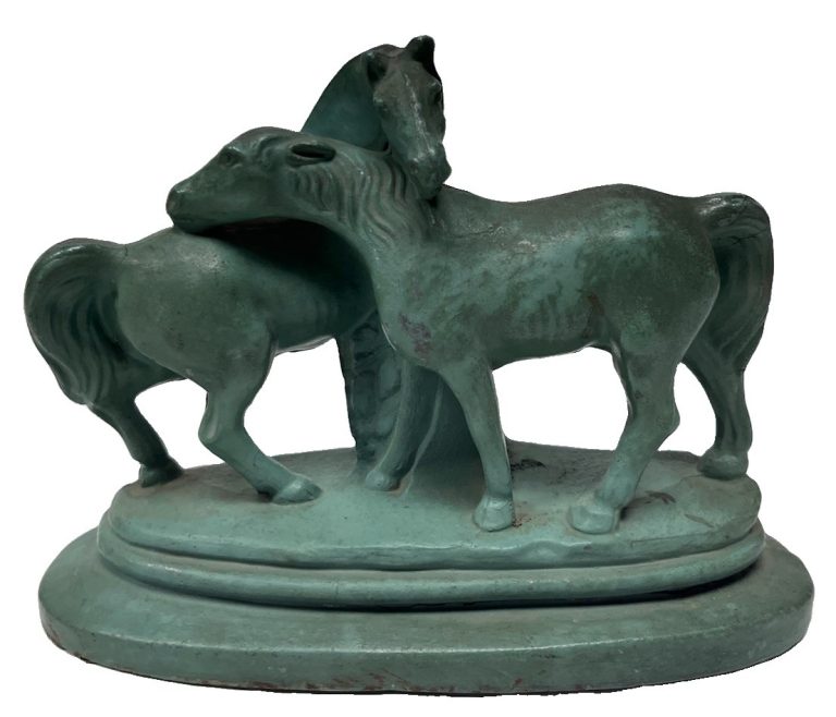 ANTIQUE BRONZE STATUE- PAIR OF HORSES IN FIELD Damaged.. B2