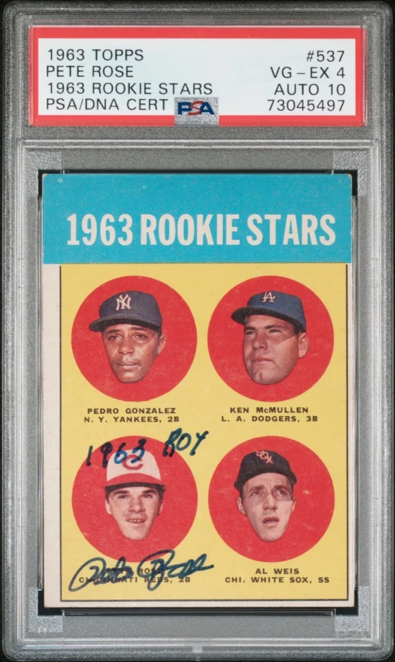 Pete Rose Signed 1963 Topps #537 Rookie RC 1963 ROY Inscription PSA 4 10 Auto