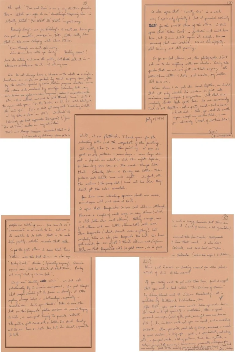 Don Henley Signed 1974 5-Page Handwritten Letter Eagles Band Origin GRAD Auth