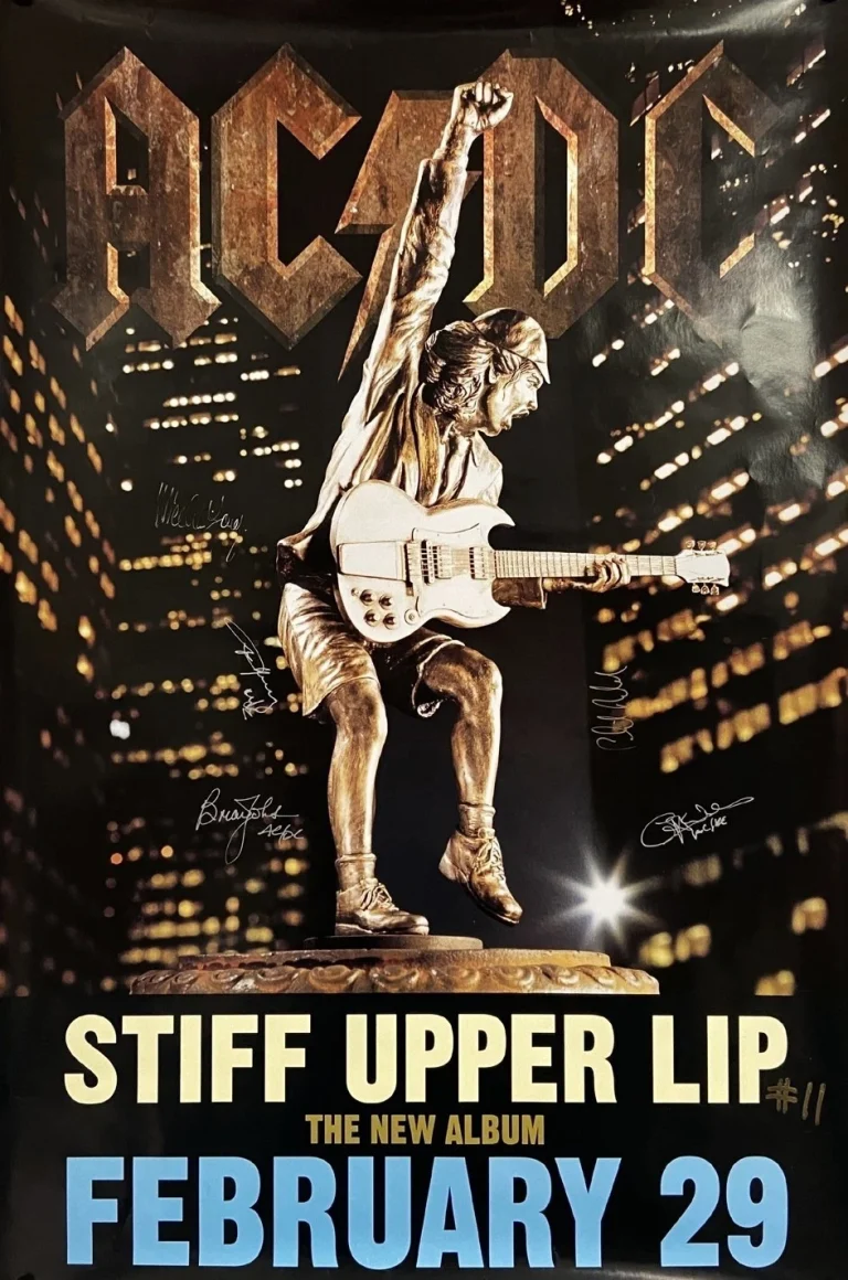 AC/DC Group Signed Auto Stiff Upper Lip 27x41 Poster /25 5 Sigs GRAD