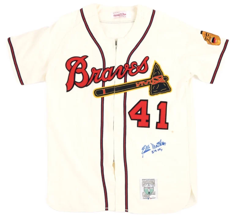 Eddie Mathews Signed Auto 512 HRs Mitchell & Ness Milwaukee Braves Jersey GRAD