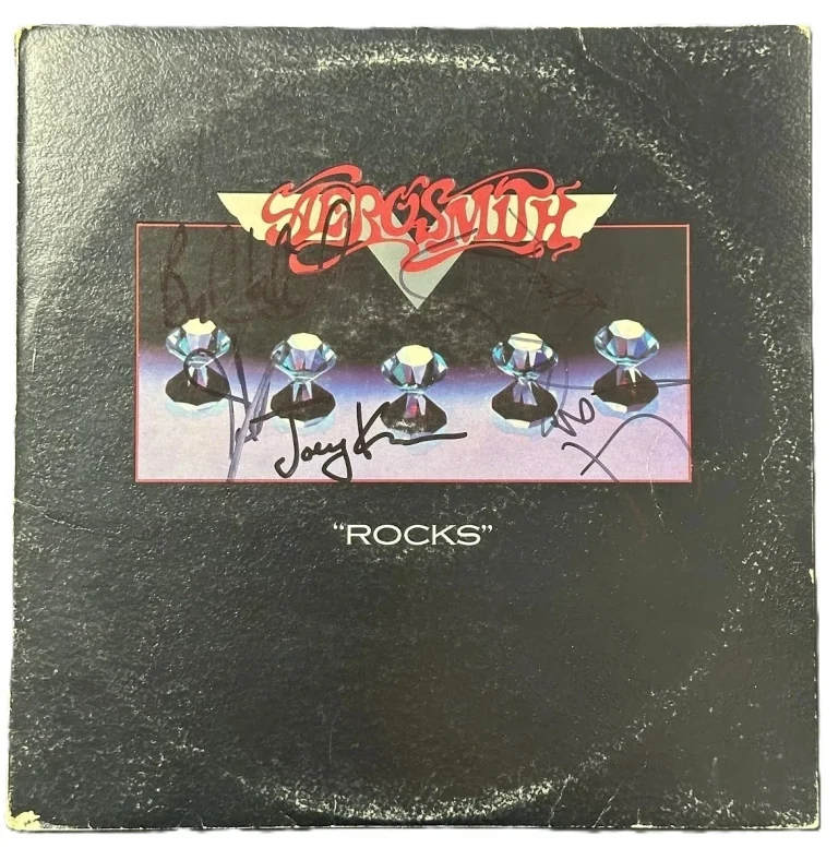Aerosmith Group Signed Auto Rocks Album All 5 Members REAL Epperson GRAD