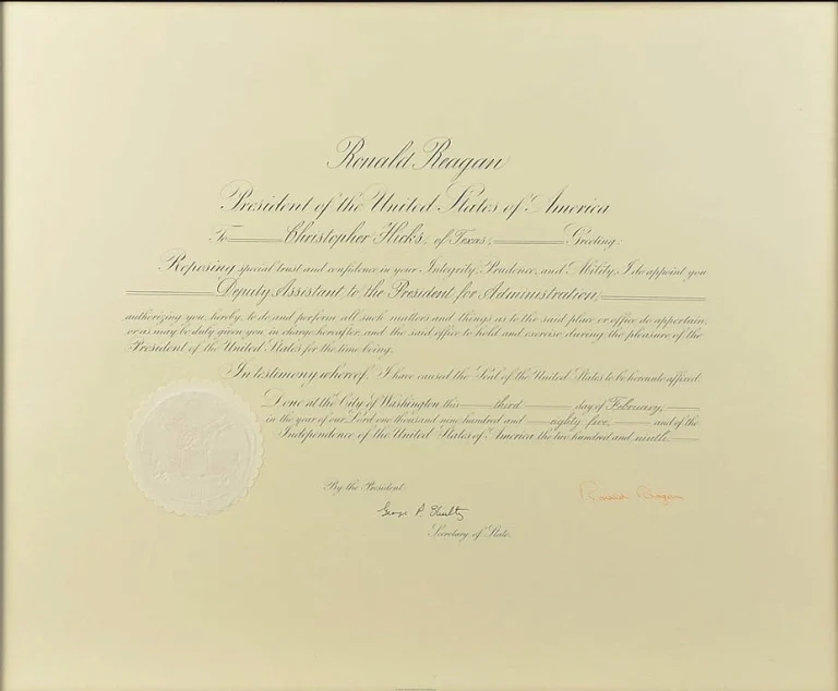 Ronald Reagan Signed Auto 1985 Presidential Appointment Deputy Assistant JSA