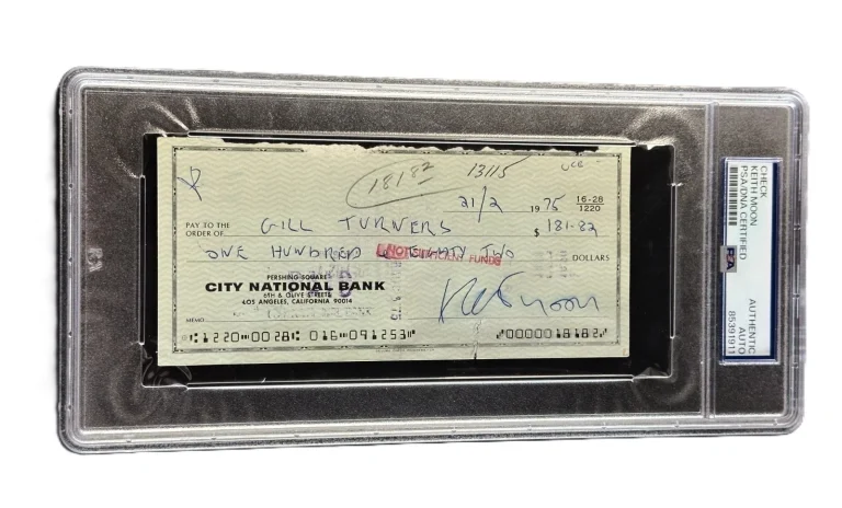 Keith Moon Signed Auto 1975 Handwritten Liquor Check NSF The Who PSA DNA