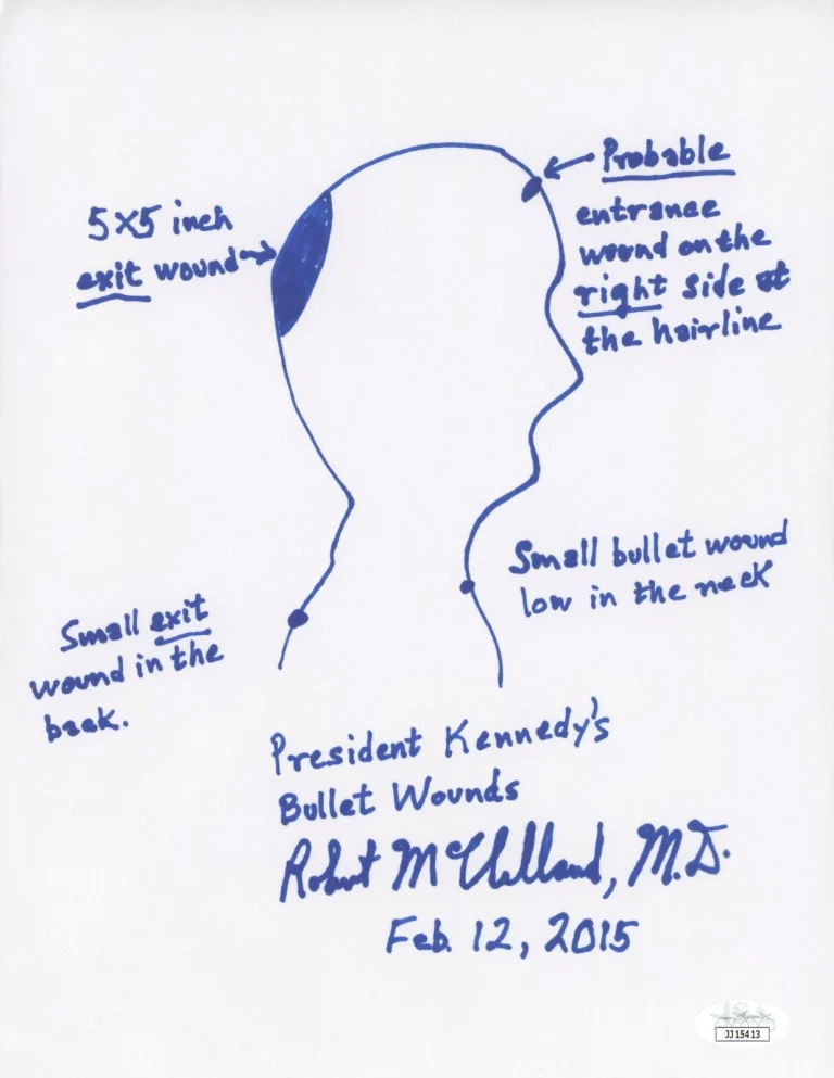 Robert McClelland Signed Hand Drawn 8x11 JFK Fatal Wound Sketch JSA