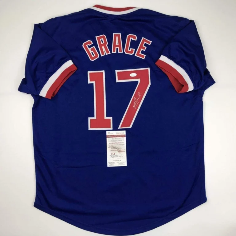 Autographed/Signed MARK GRACE Chicago Blue Baseball Jersey JSA COA Auto