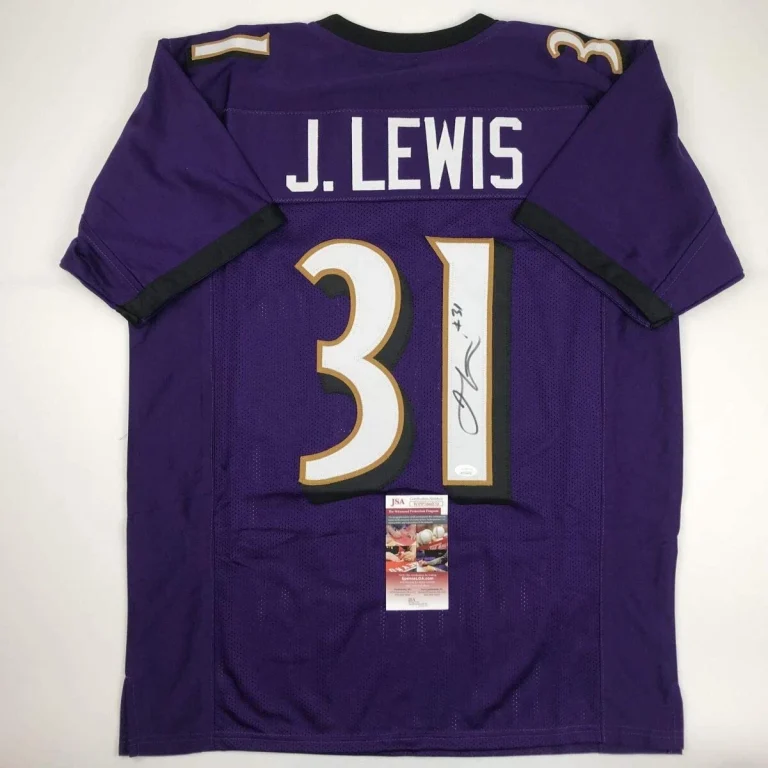 Autographed/Signed JAMAL LEWIS Baltimore Purple Football Jersey JSA COA Auto