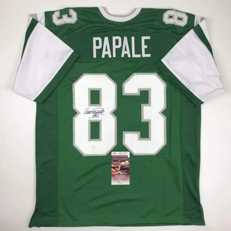 Autographed/Signed VINCE PAPALE Philadelphia Green Football Jersey JSA COA Auto