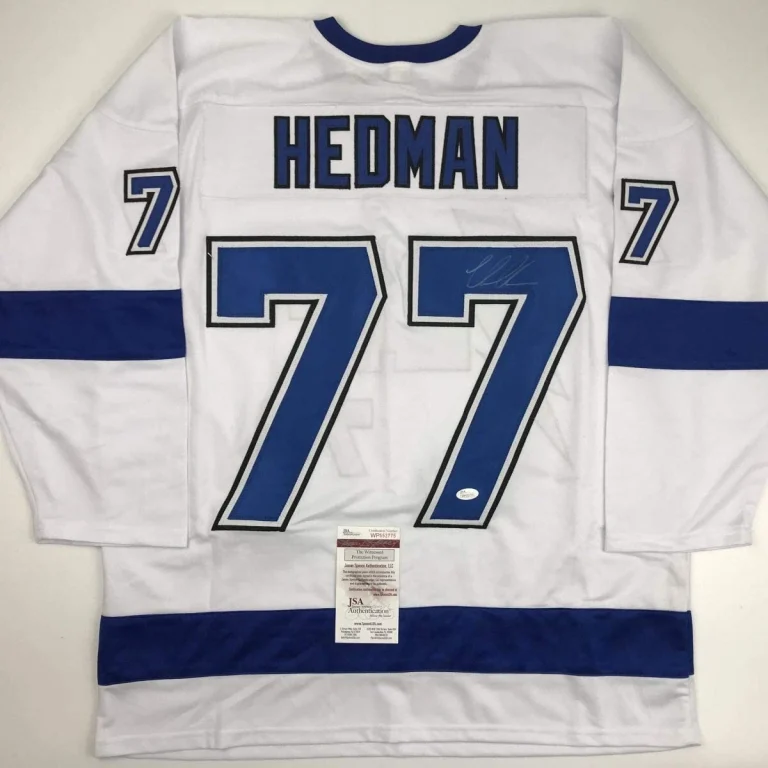 Autographed/Signed VICTOR HEDMAN Tampa Bay White Hockey Jersey JSA COA Auto