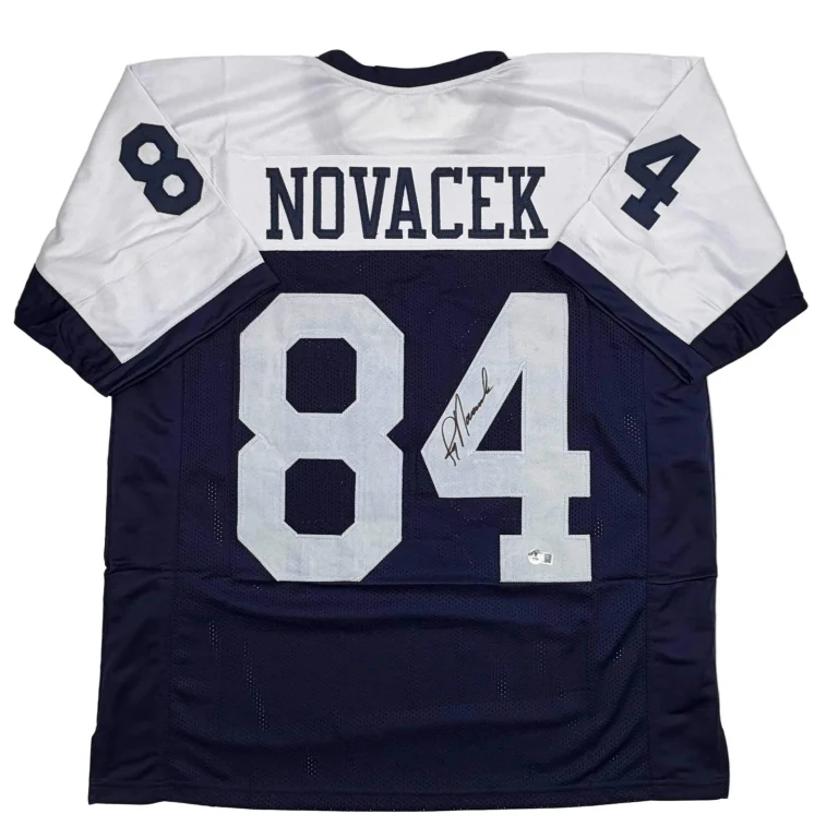 Autographed/Signed JAY NOVACEK Dallas Thanksgiving Day Football Jersey JSA COA