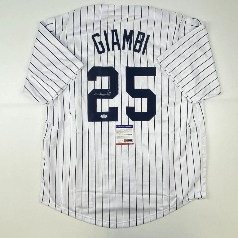 Autographed/Signed JASON GIAMBI New York Pinstripe Baseball Jersey PSA/DNA COA