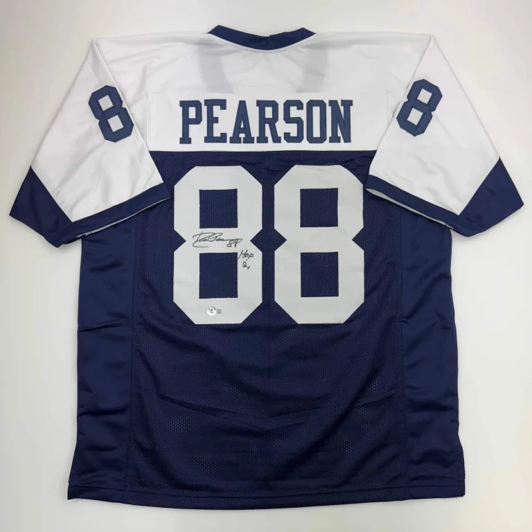 Autographed/Signed DREW PEARSON Dallas Thanksgiving Football Jersey JSA COA Auto