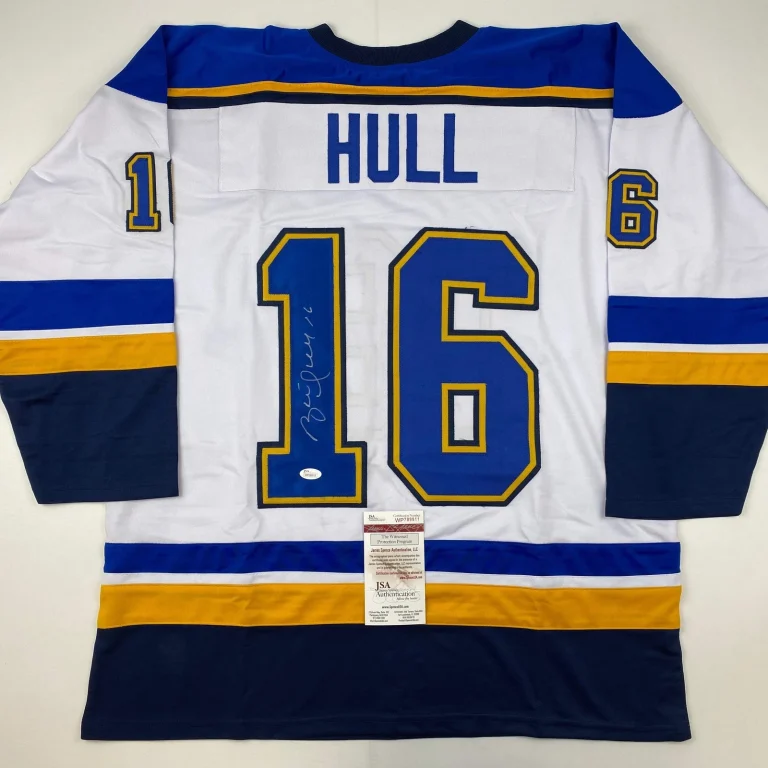 Autographed/Signed Brett Hull St. Louis White Hockey Jersey JSA COA