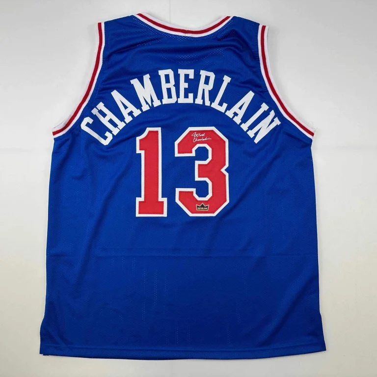 Facsimile Autographed Wilt Chamberlain Philadelphia Blue Reprint Auto Jersey XL