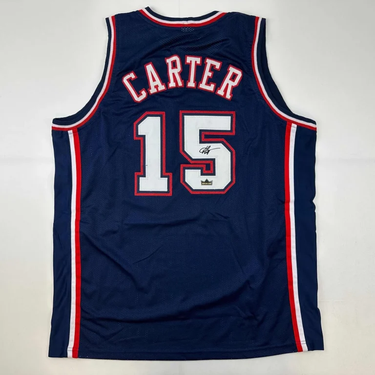 Facsimile Autographed Vince Carter New Jersey Blue Reprint Jersey Size Men's XL