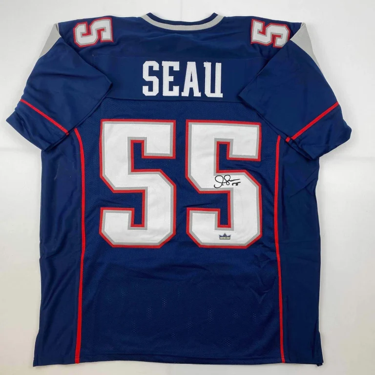 Facsimile Autographed Junior Seau New England Blue Reprint Jersey Size Men's XL