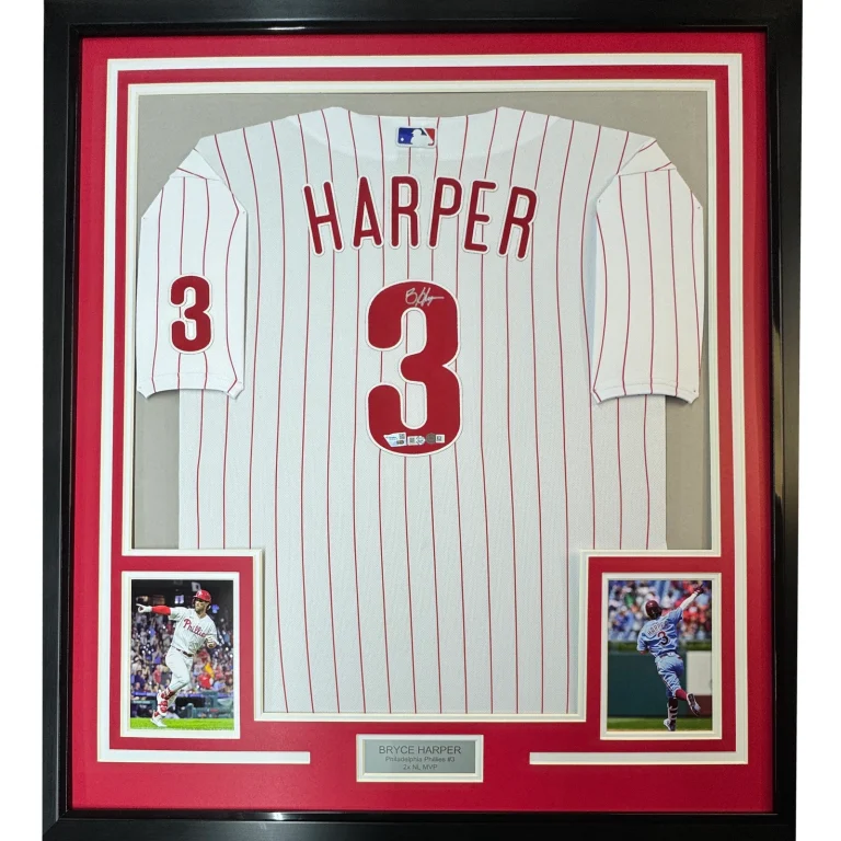 Framed Autographed/Signed Bryce Harper 33x42 Phillies Jersey Fanatics & MLB COA