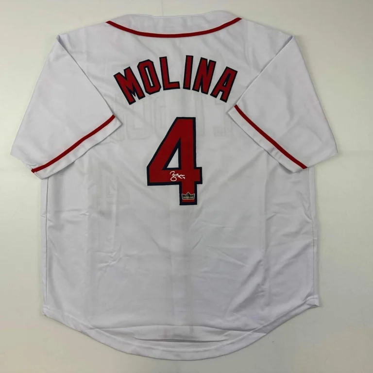 Facsimile Autographed Yadier Molina St. Louis White Reprint Jersey Size Men's XL