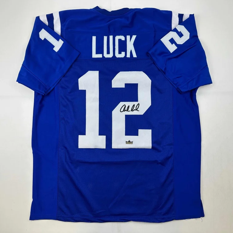 Facsimile Autographed Andrew Luck Indianapolis Blue Reprint Jersey Size Men's XL