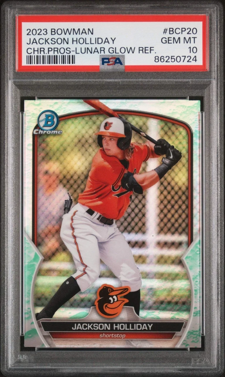 Graded 2023 BWM Jackson Holliday #BCP20 Lunar Glow REF RC Baseball Card PSA 10