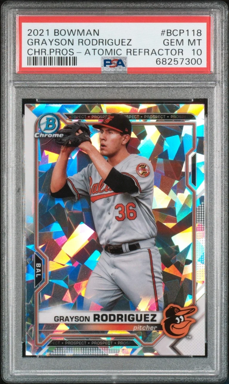 Graded 2021 BWM Grayson Rodriguez #BCP118 Chr Pro ATO-REF Baseball Card PSA 10