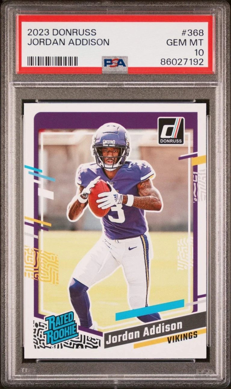 Graded 2023 Panini Donruss Jordan Addison #368 Rookie Football Card PSA 10 Gem