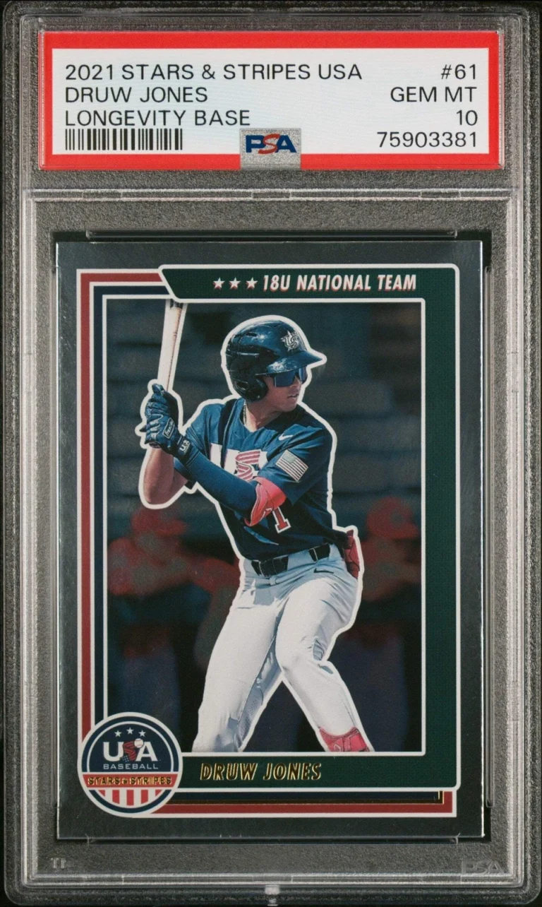 Graded 2021 Stars & Stripes Druw Jones #61 Longevity Base Baseball Card PSA 10