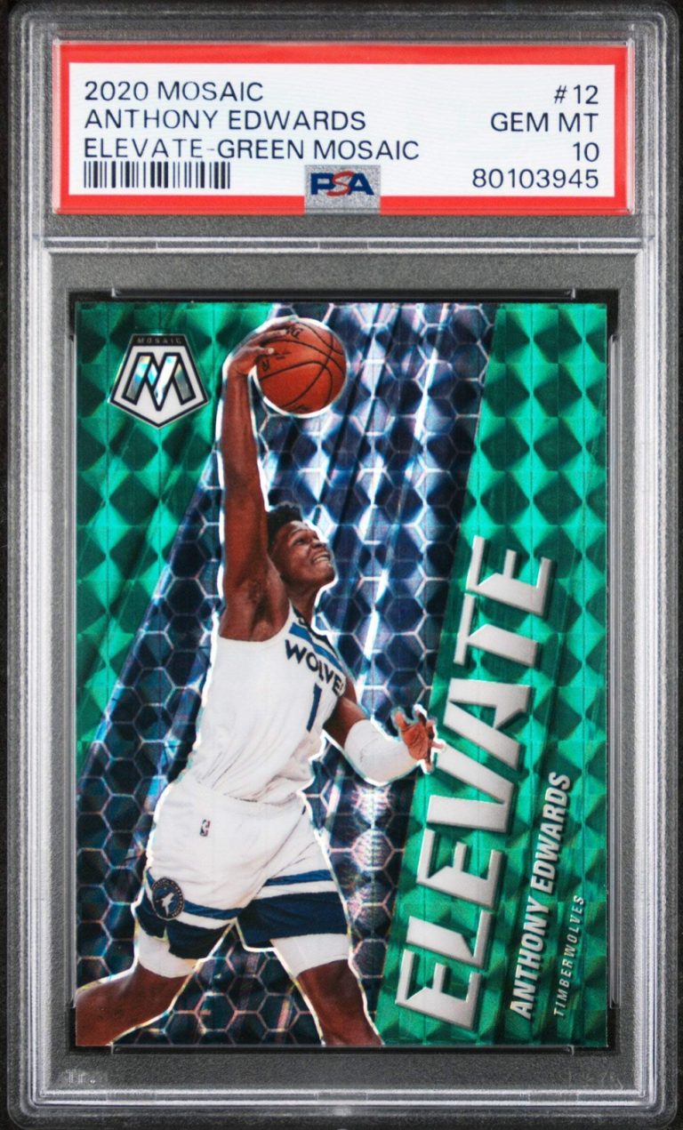 Graded 2020 Mosaic Anthony Edwards #12 Elevate GRN Mosaic Basketball Card PSA 10