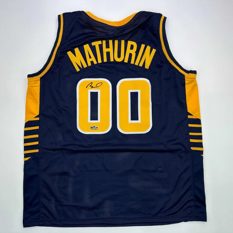 Facsimile Autographed Bennedict Mathurin Indiana Blue Reprint Jersey Men's XL