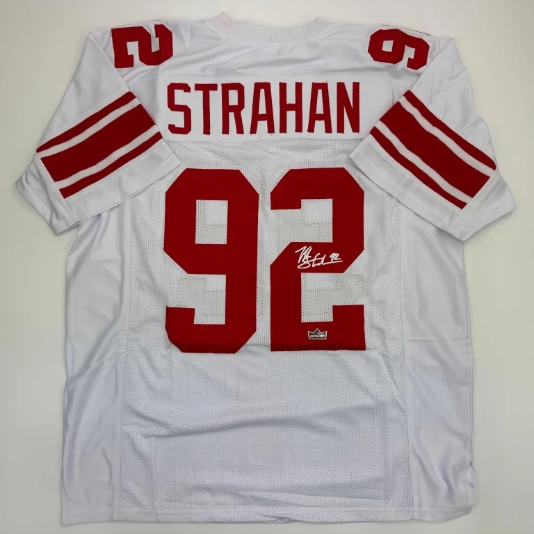 Facsimile Autographed Michael Strahan New York White Reprint Jersey Size Mens XL
