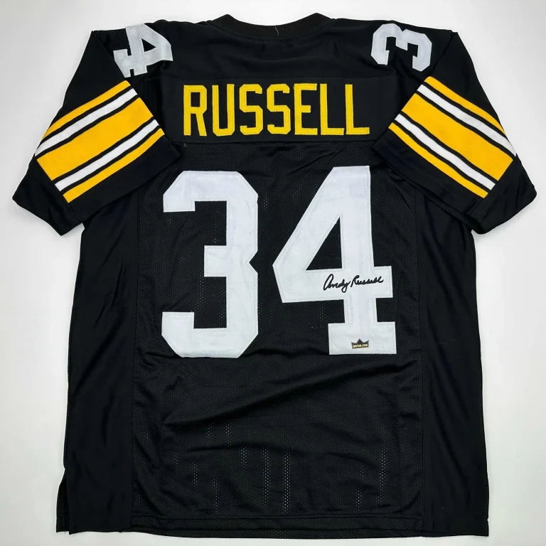 Facsimile Autographed Andy Russell Pittsburgh Black Reprint Jersey Size Men's XL