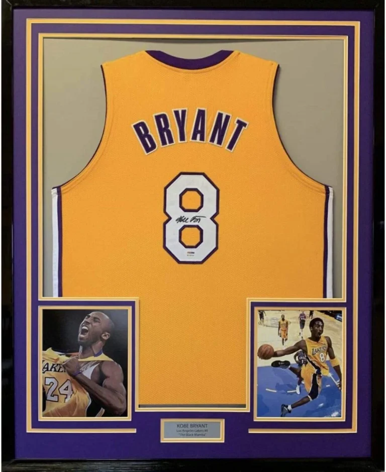 FRAMED Autographed/Signed KOBE BRYANT 33x42 Los Angeles LA Yellow Jersey PSA COA
