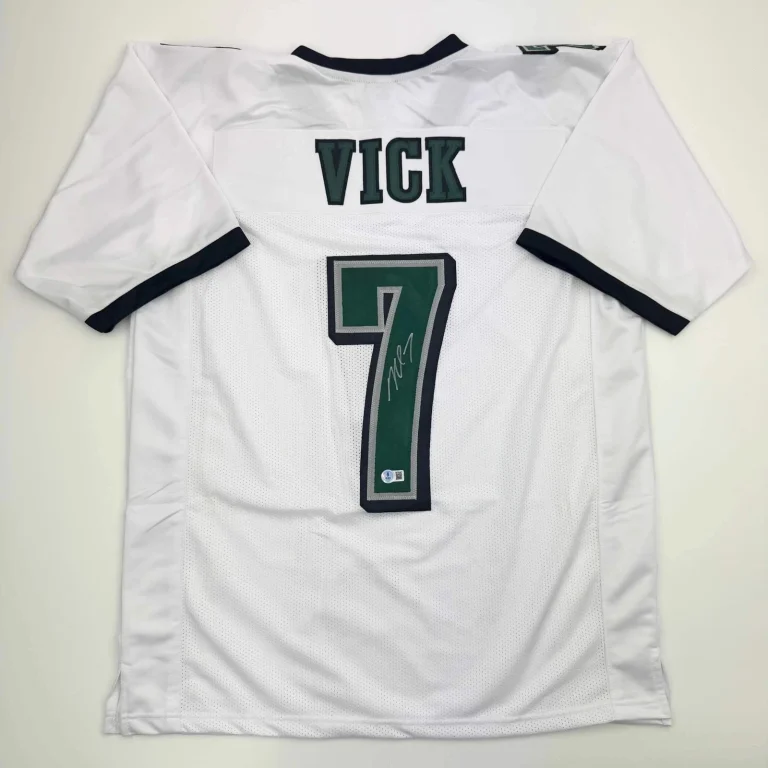 Autographed/Signed MICHAEL MIKE VICK Philadelphia White Football Jersey PSA COA