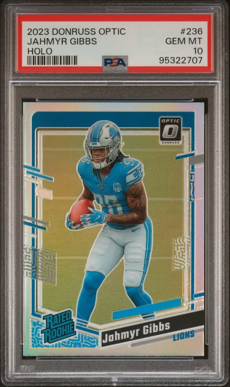 Graded 2023 Panini Donruss Optic Jahmyr Gibbs #236 Holo RC Football Card PSA 10