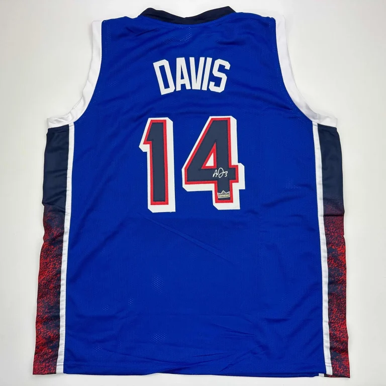 Facsimile Autographed Anthony Davis 2024 Team USA Blue Jersey Size Men's XL