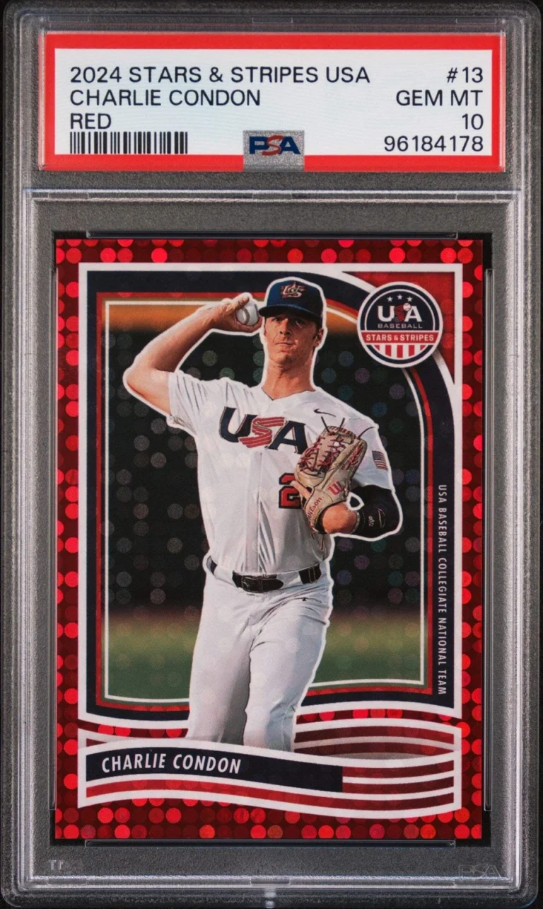 Graded 2024 Panini S&S USA Charlie Condon #13 Red /199 RC Baseball Card PSA 10