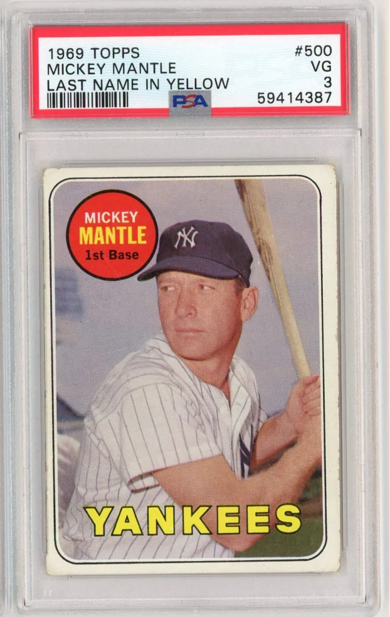 Graded 1969 Topps Mickey Mantle #500 Last Name in Yellow Baseball Card PSA 3