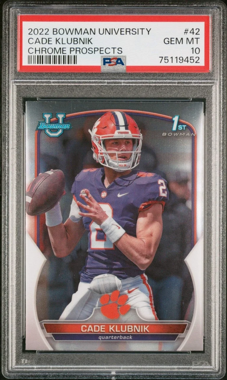 Graded 2022 Bowman University Cade Klubnik #42 Chrome RC Football Card PSA 10