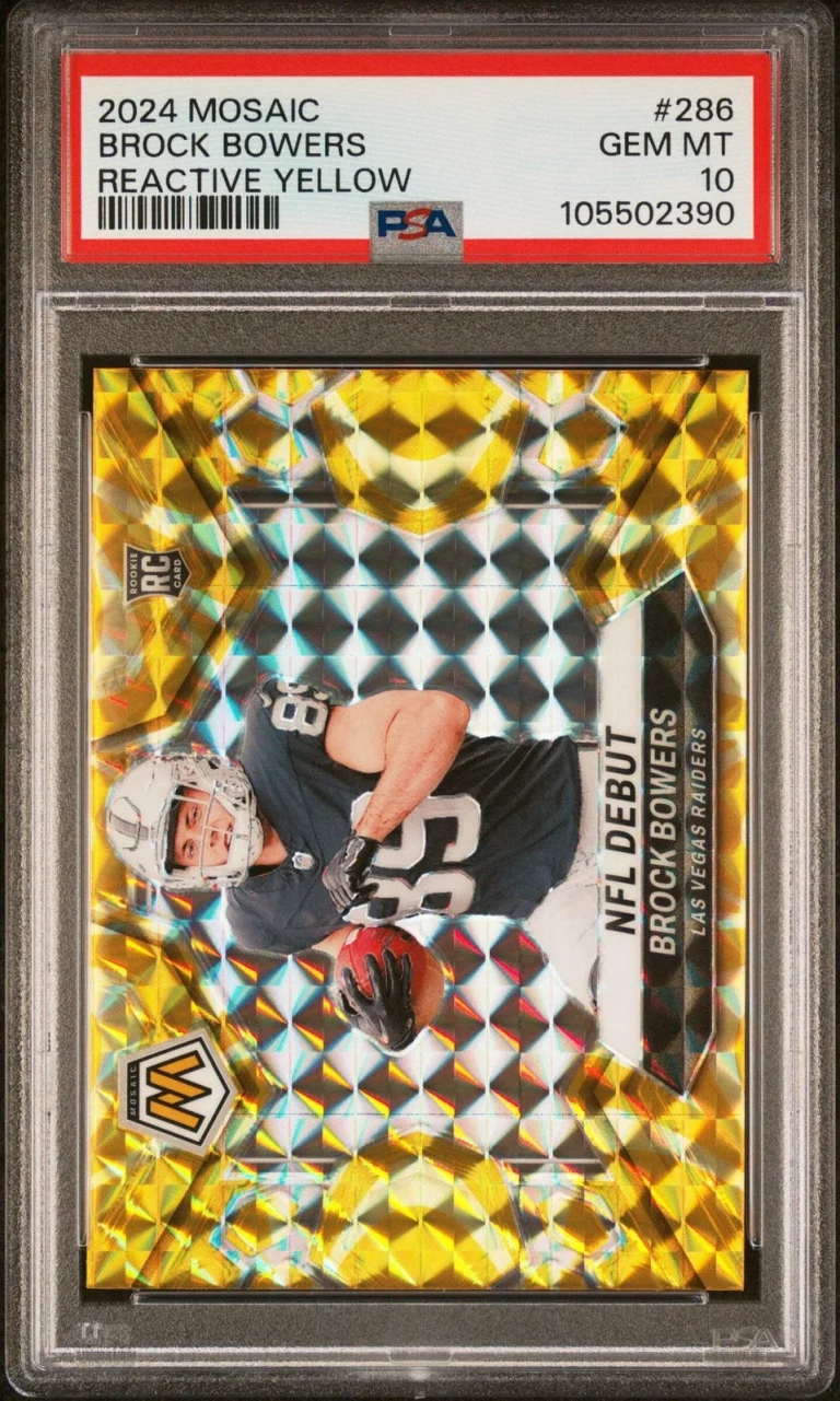 Graded 2024 Mosaic Brock Bowers #286 Reactive Yellow RC Football Card PSA 10