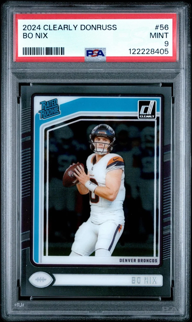 Graded 2024 Panini Clearly Donruss Bo Nix #56 Rookie RC Football Card PSA 9