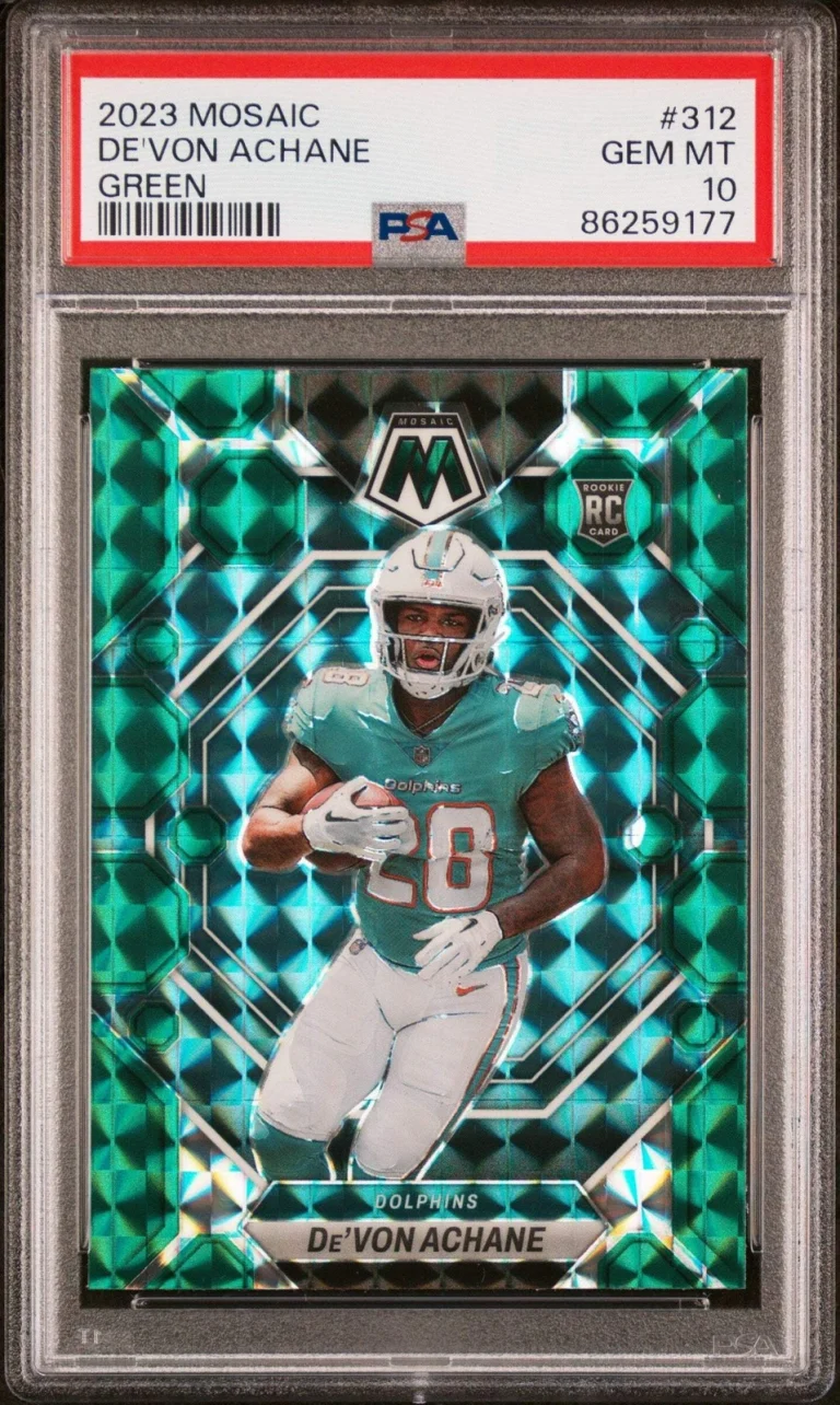 Graded 2023 Panini Mosaic Devon Achane #312 Green Rookie Football Card PSA 10