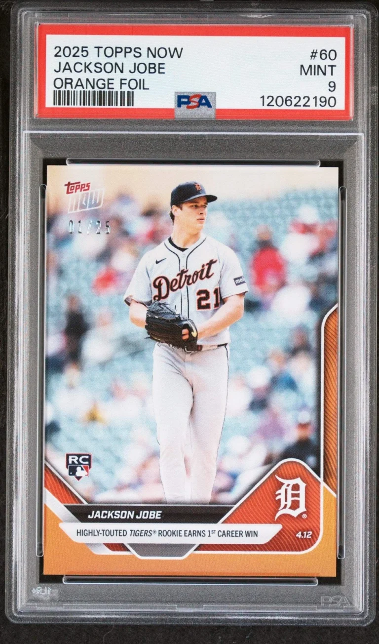 Graded 2025 Topps Now Jackson Jobe #60 Orange Foil /25 RC Baseball Card PSA 9