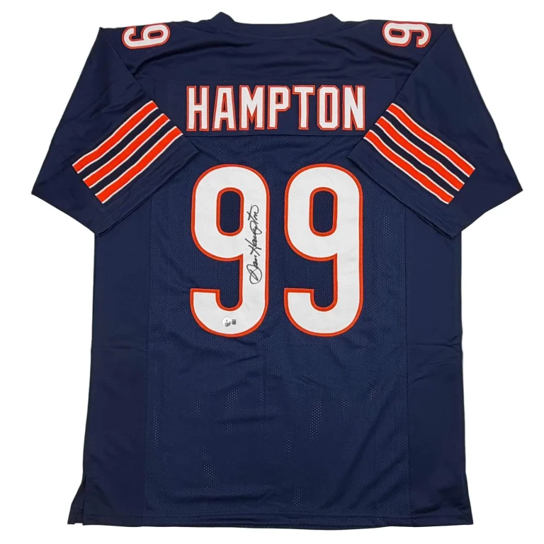 Autographed/Signed Dan Hampton HOF 2002 Chicago Blue Jersey Beckett BAS COA
