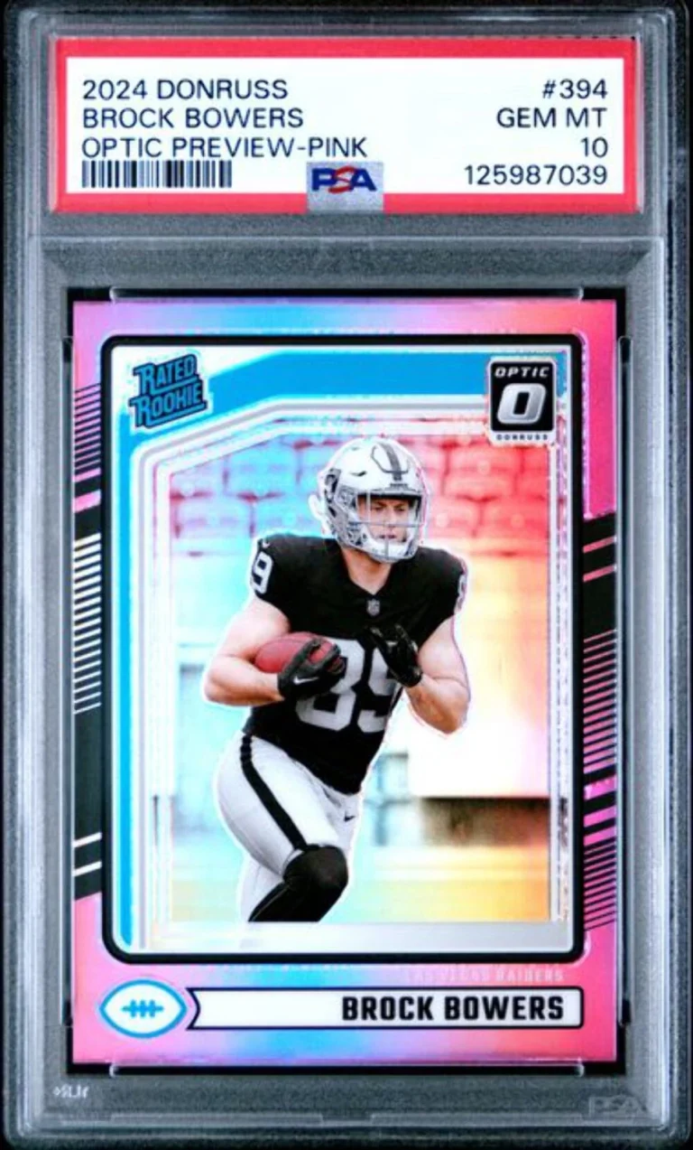 Graded 2024 Donruss Brock Bowers #394 Optic Preview Pink RC Football Card PSA 10