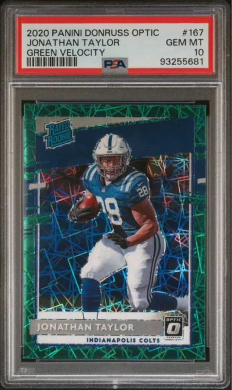 Graded 2020 Donruss Optic Jonathan Taylor #167 Green Velo Football Card PSA 10