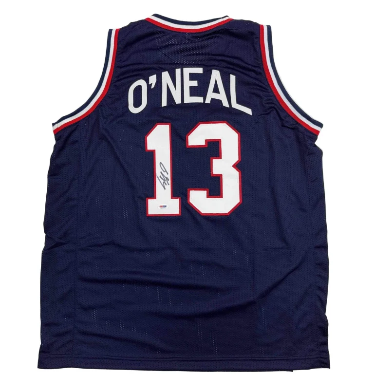 Autographed/Signed Shaquille Shaq O'Neal USA United States Blue Jersey PSA COA