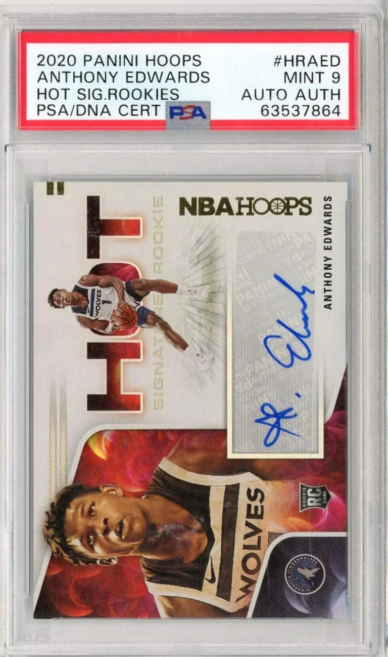 Graded 2020 Panini Hoops Anthony Edwards #HRAED Hot Signature Rookies RC PSA 9