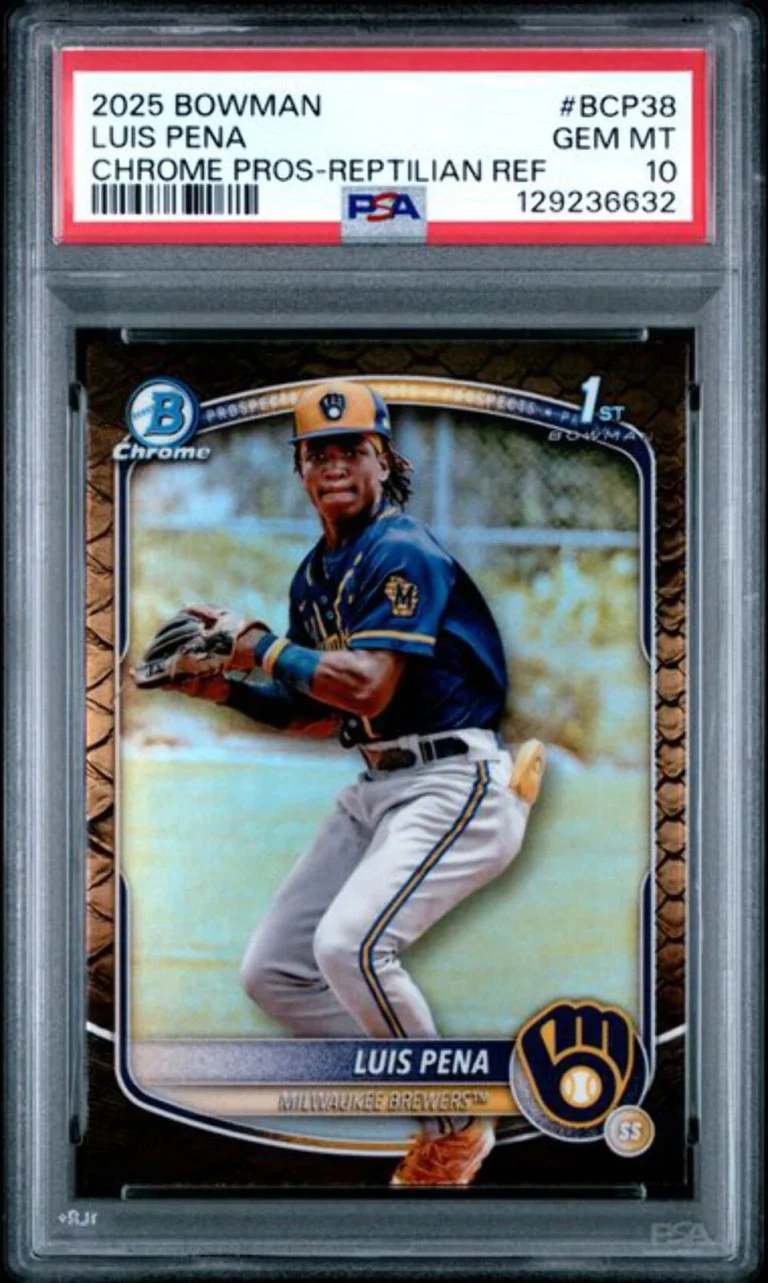 Graded 2025 Topps Bowman Luis Pena #BCP38 Chrome Prospects Reptilian Refractor R